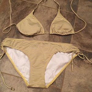 Yellow and grey stripped bikini